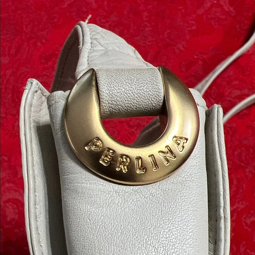 Perlina Cream Ivory Genuine Leather Crossbody Shoulder Bag Adjustable Strap